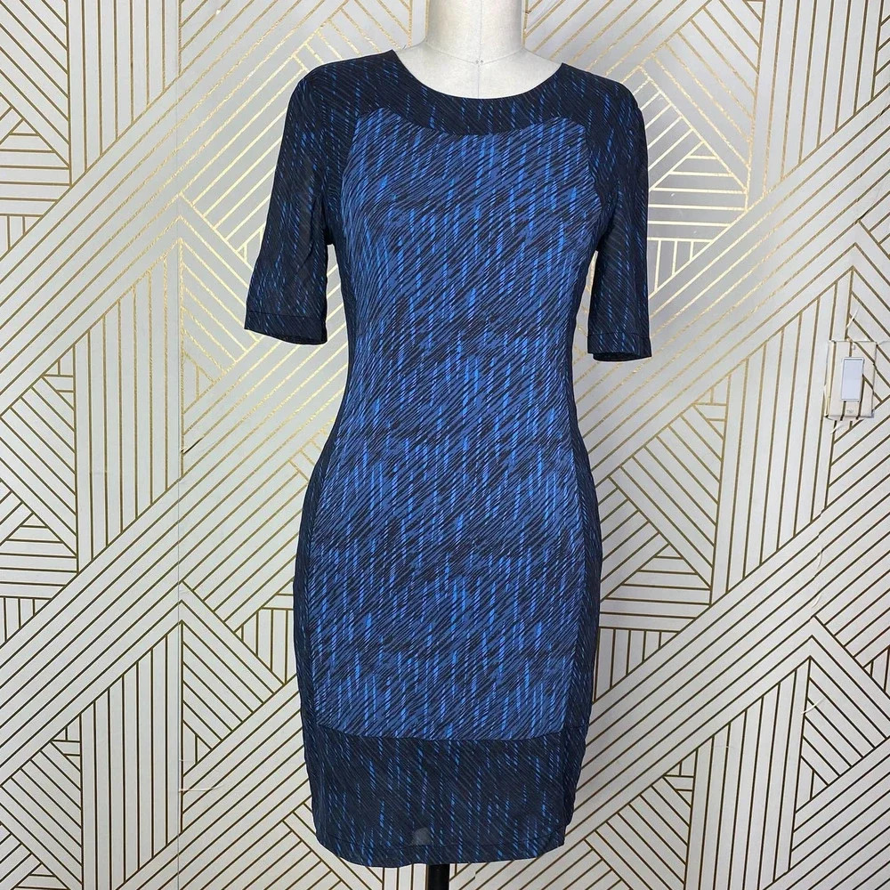 Whistles Navy Blue Silk Abstract Print Sheath Dress Size US 4